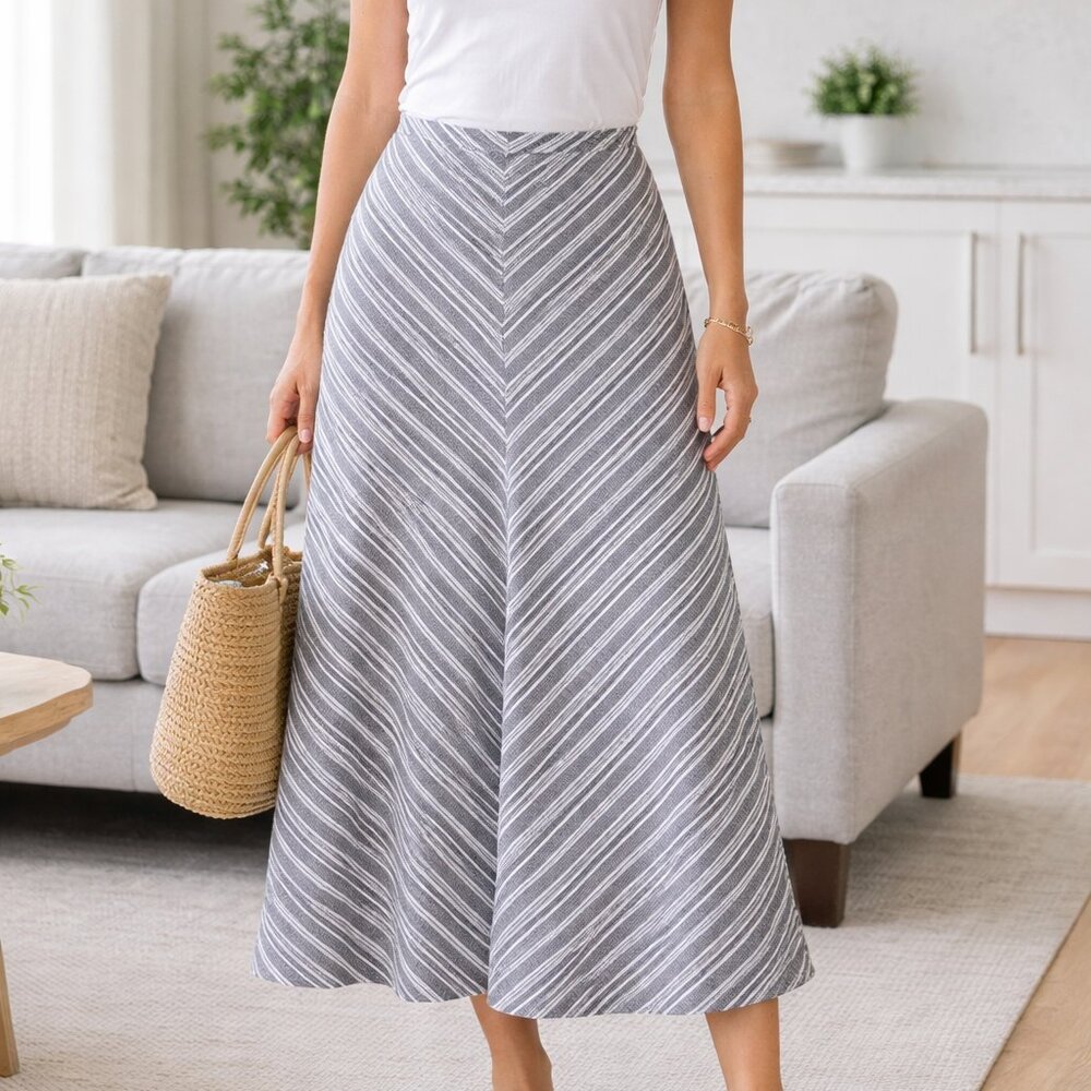 Talbots Gray and White A-Line Skirt